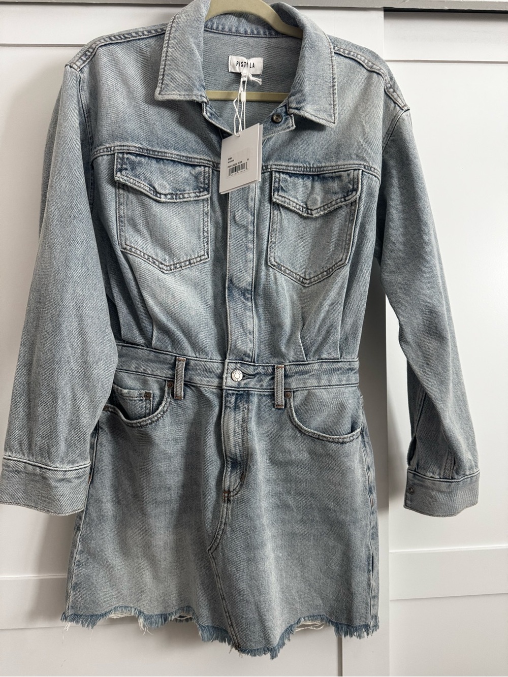 pistola Nina-reservoir Light Wash Denim Dress with Frayed Hem